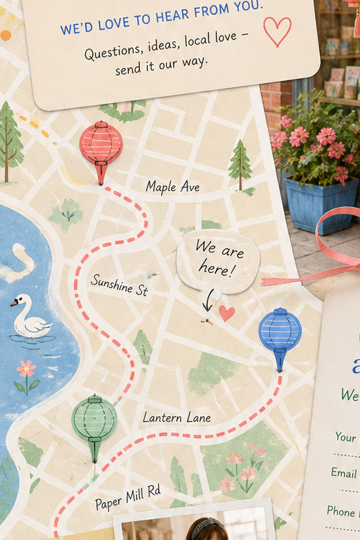 Illustrated neighborhood map to Paper Lantern Gifts